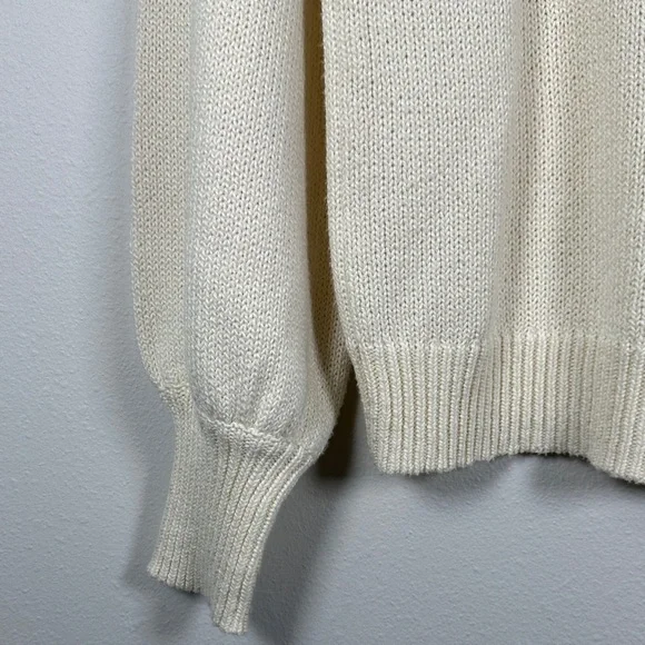 525 America Ivory Cotton Puff Sleeve Sweater Knit Pullover Cozy Chic Size M - Picture 5 of 8